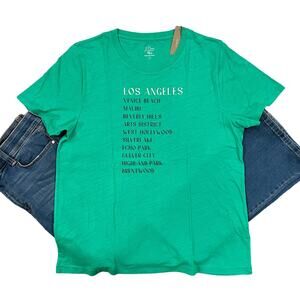 NWT J. Crew Green W/"Los Angeles" Graphic Crewneck T-Shirt - SIZE M